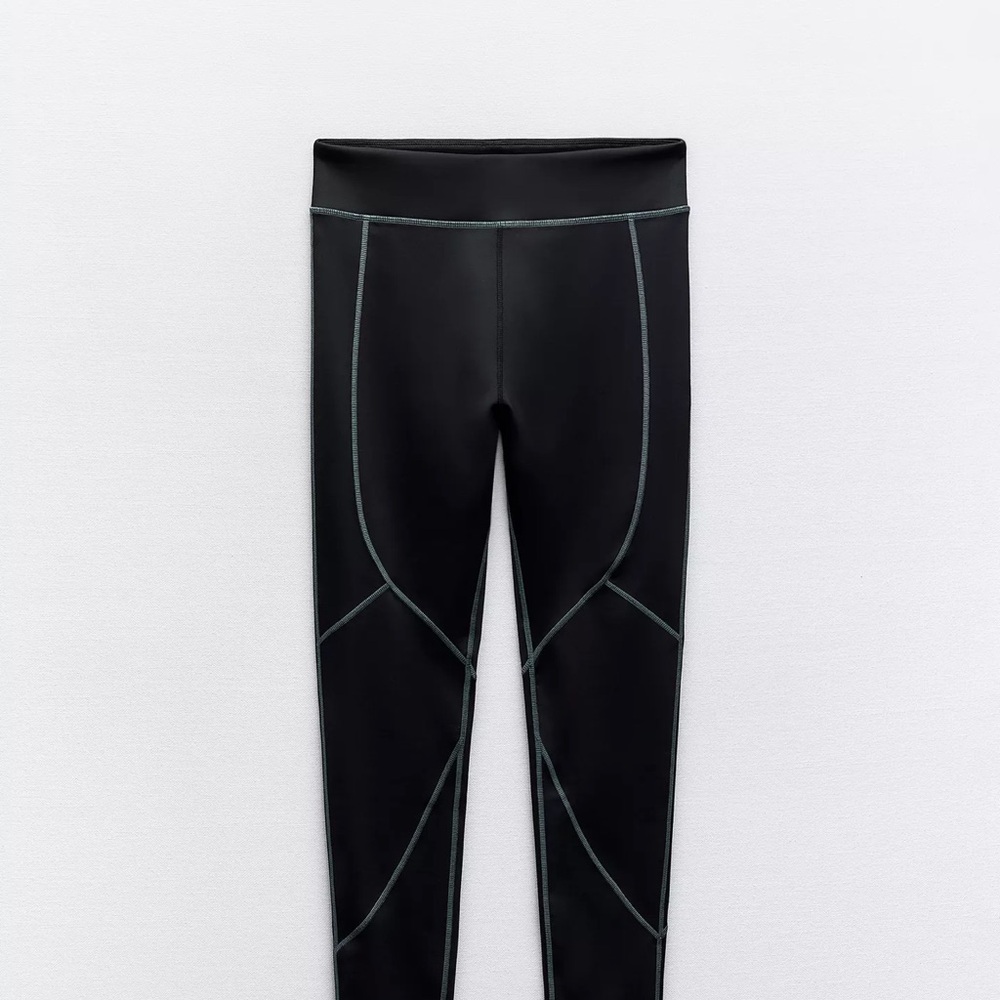 Zara Black Leggings with Gray Stitching